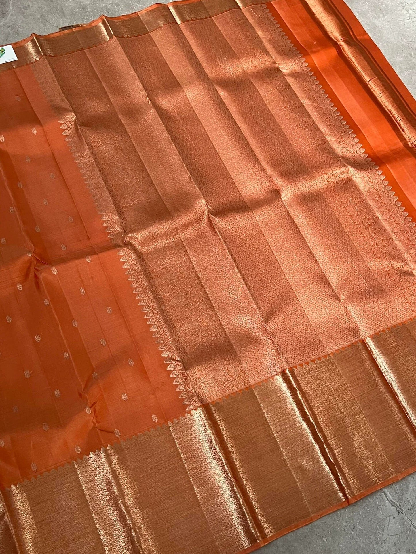 Handloom KANJIVARAM PURE SILK SAREE WITH SILVER ZARI BORDERS - Dark Peach