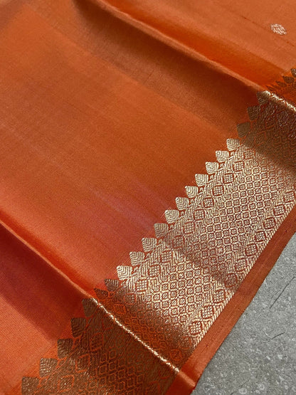 Handloom KANJIVARAM PURE SILK SAREE WITH SILVER ZARI BORDERS - Dark Peach