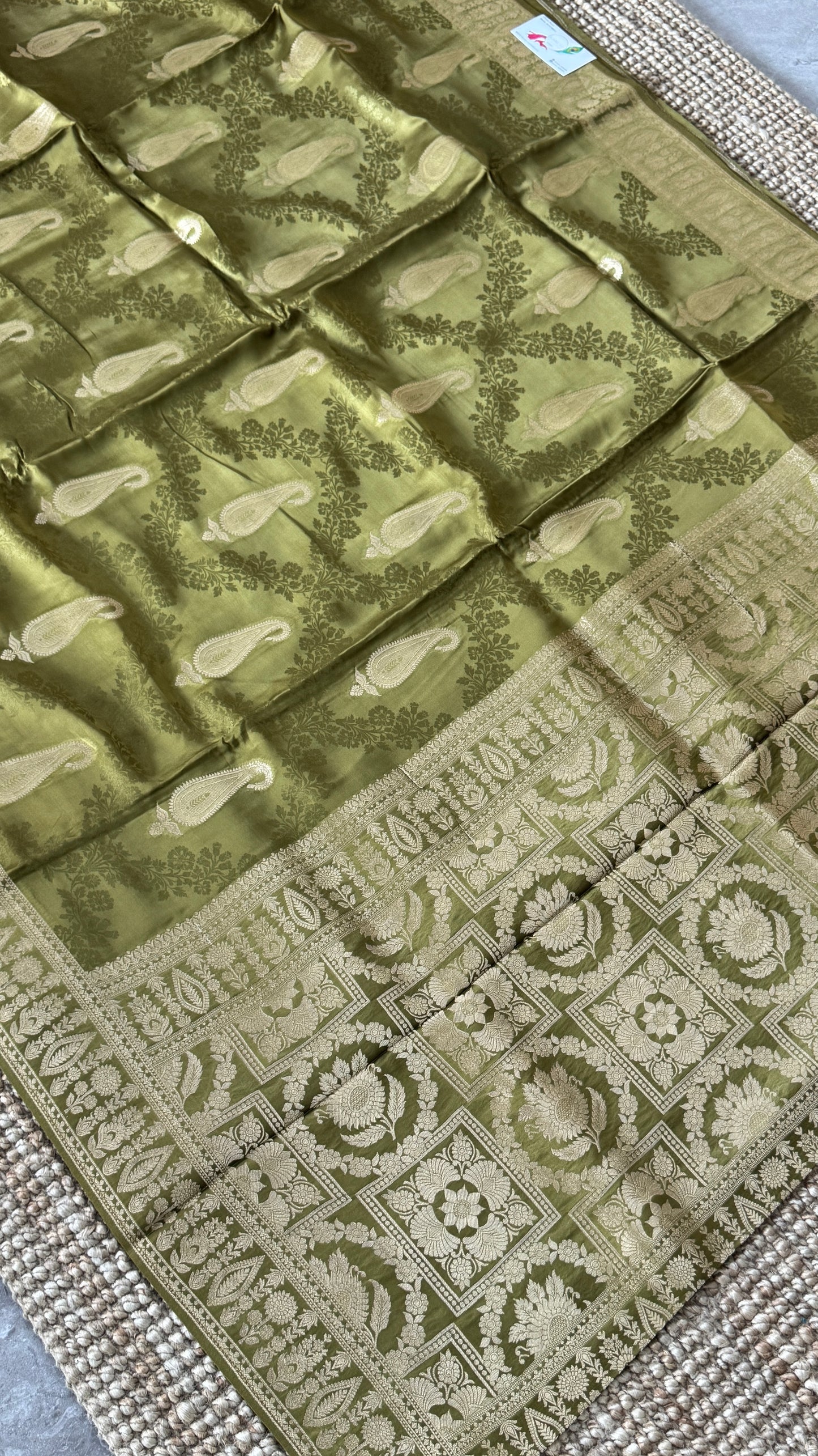 Mashru Silk Banarasi Saree – Kanchi Australia’s Exclusive – Olive Green