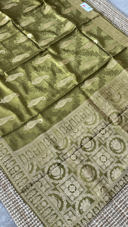 Mashru Silk Banarasi Saree – Kanchi Australia’s Exclusive – Olive Green