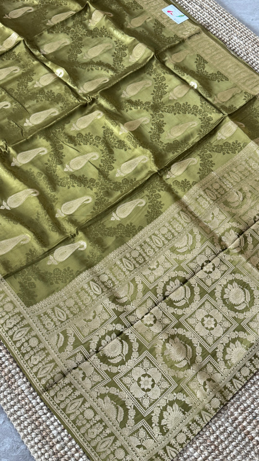 Mashru Silk Banarasi Saree – Kanchi Australia’s Exclusive – Olive Green