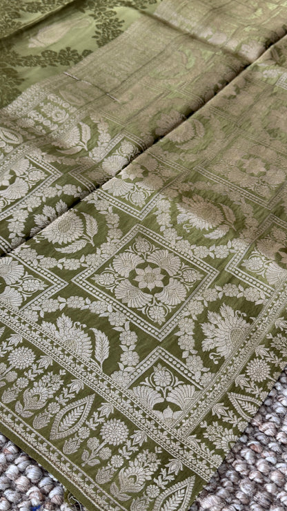Mashru Silk Banarasi Saree – Kanchi Australia’s Exclusive – Olive Green