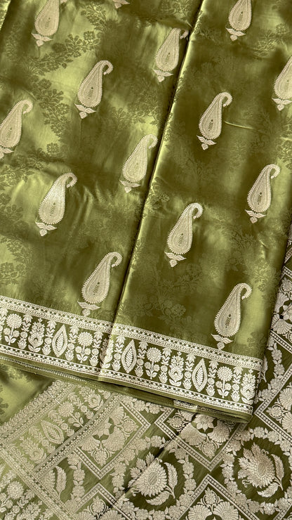Mashru Silk Banarasi Saree – Kanchi Australia’s Exclusive – Olive Green