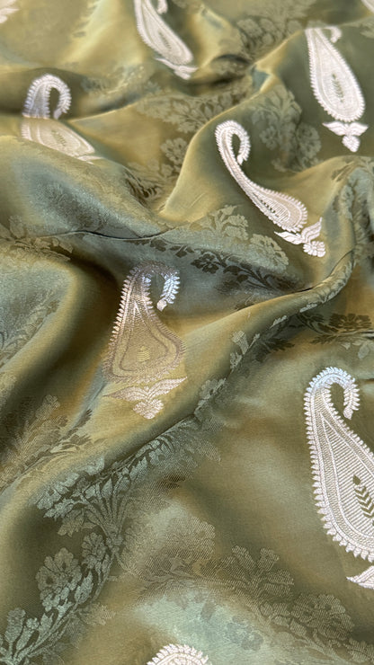 Mashru Silk Banarasi Saree – Kanchi Australia’s Exclusive – Olive Green