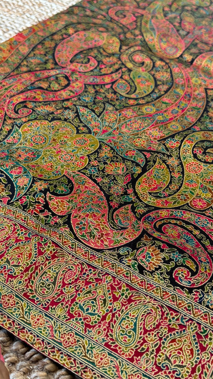 A Kashmiri Pashmina Banarasi Handwoven Floral Saree - Black