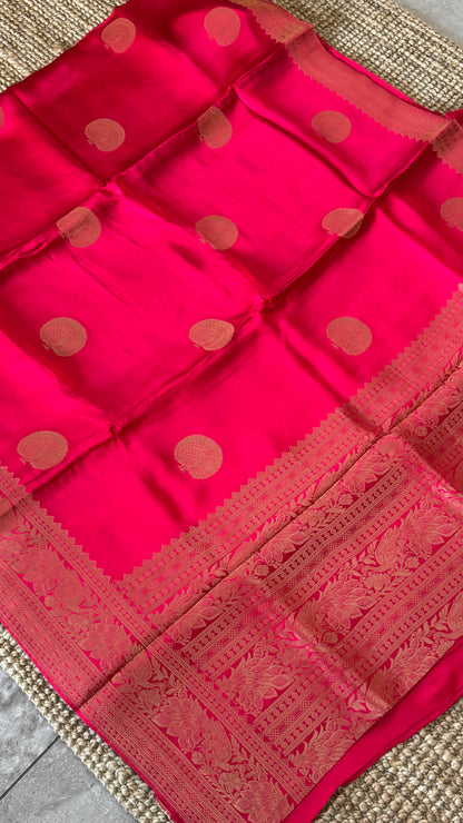Pure Satin Viscose Silk Banarasi Sarees - Hot Pink