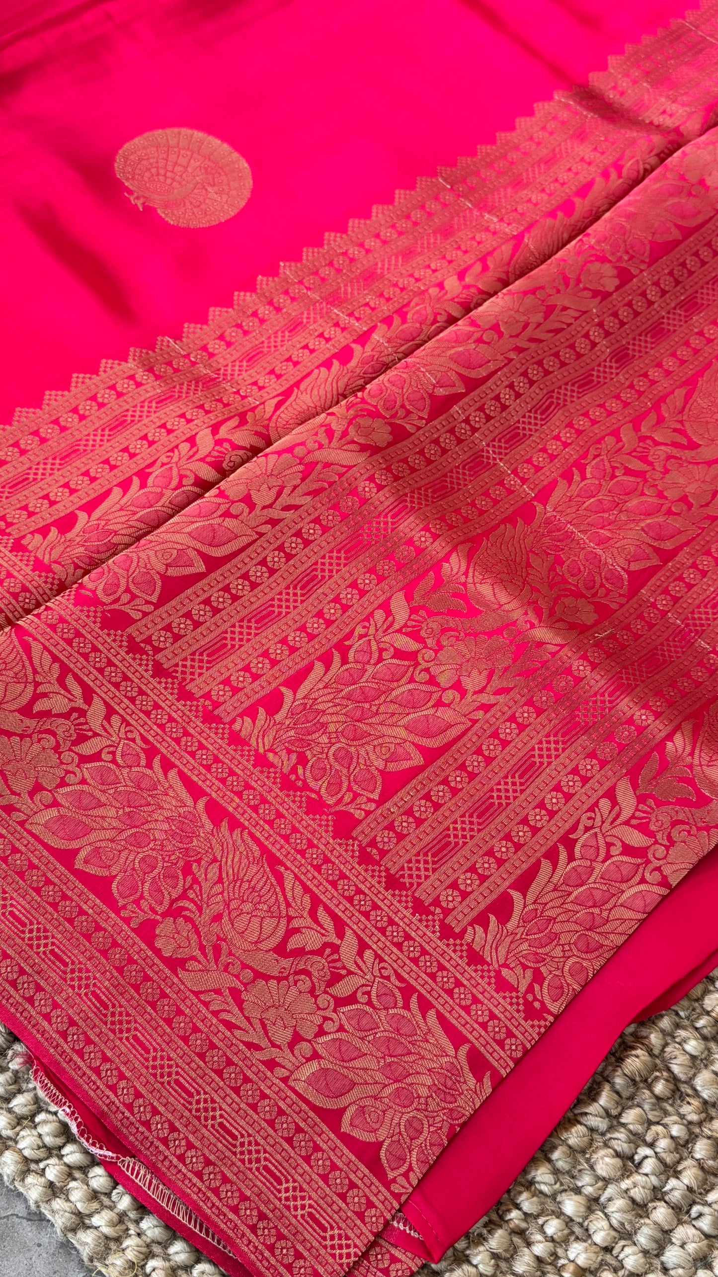 Pure Satin Viscose Silk Banarasi Sarees - Hot Pink