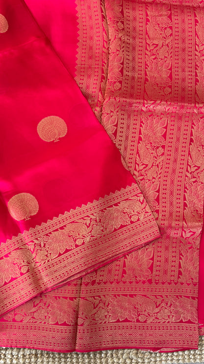 Pure Satin Viscose Silk Banarasi Sarees - Hot Pink