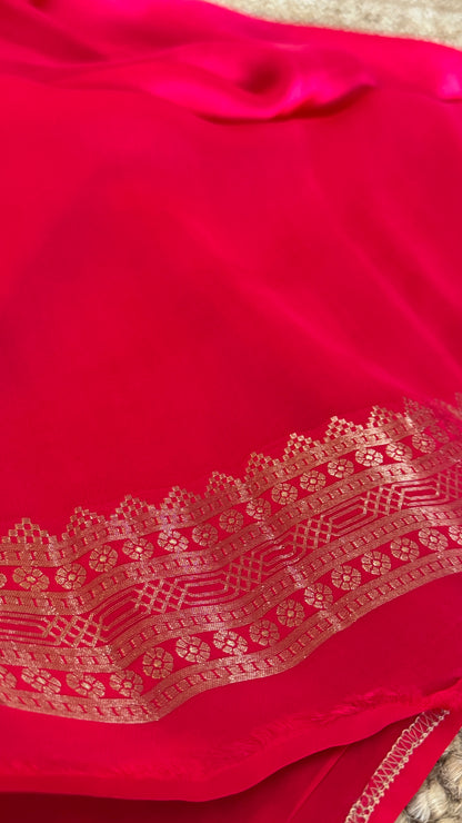 Pure Satin Viscose Silk Banarasi Sarees - Hot Pink