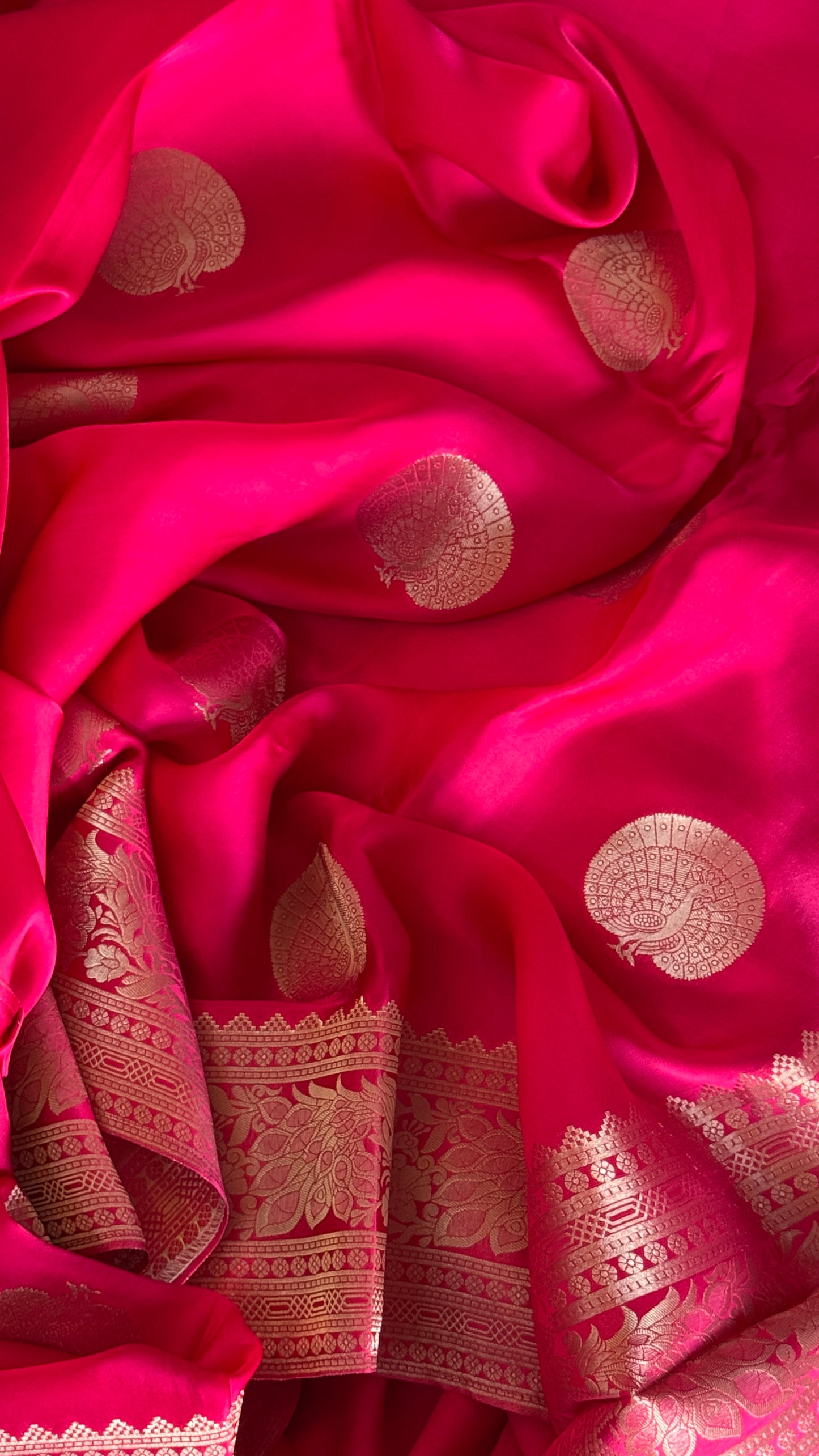 Pure Satin Viscose Silk Banarasi Sarees - Hot Pink