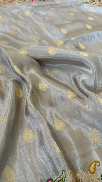 Soft Tissue Silk Saree – Elegant Light Grey with Intricate Weaving