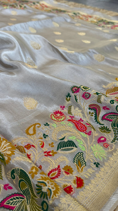 Soft Tissue Silk Saree – Elegant Light Grey with Intricate Weaving