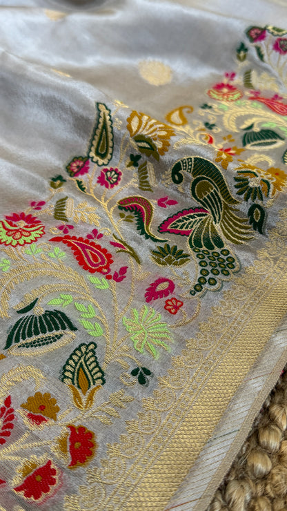 Soft Tissue Silk Saree – Elegant Light Grey with Intricate Weaving