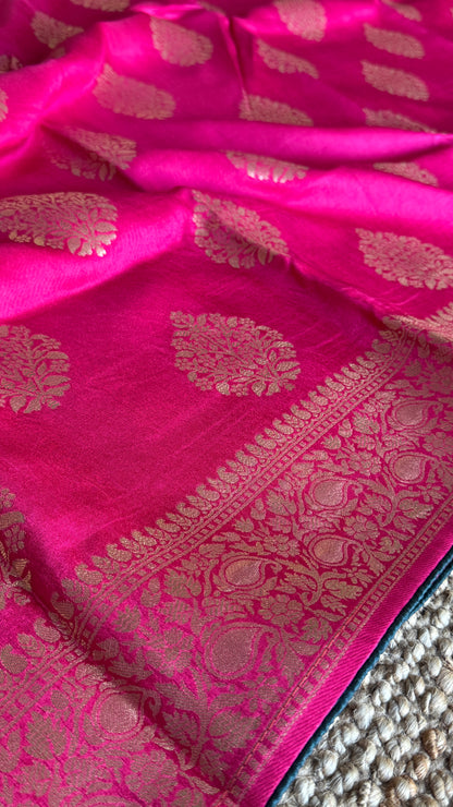 Munga Silk Banarasi Sarees -Hot Pink Elegance