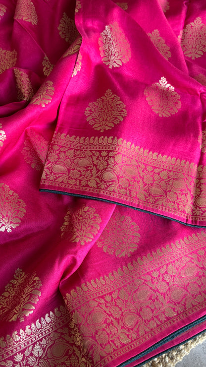 Munga Silk Banarasi Sarees -Hot Pink Elegance