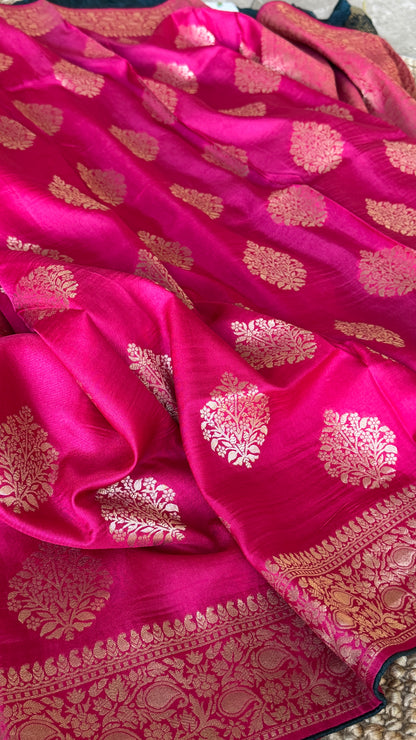 Munga Silk Banarasi Sarees -Hot Pink Elegance