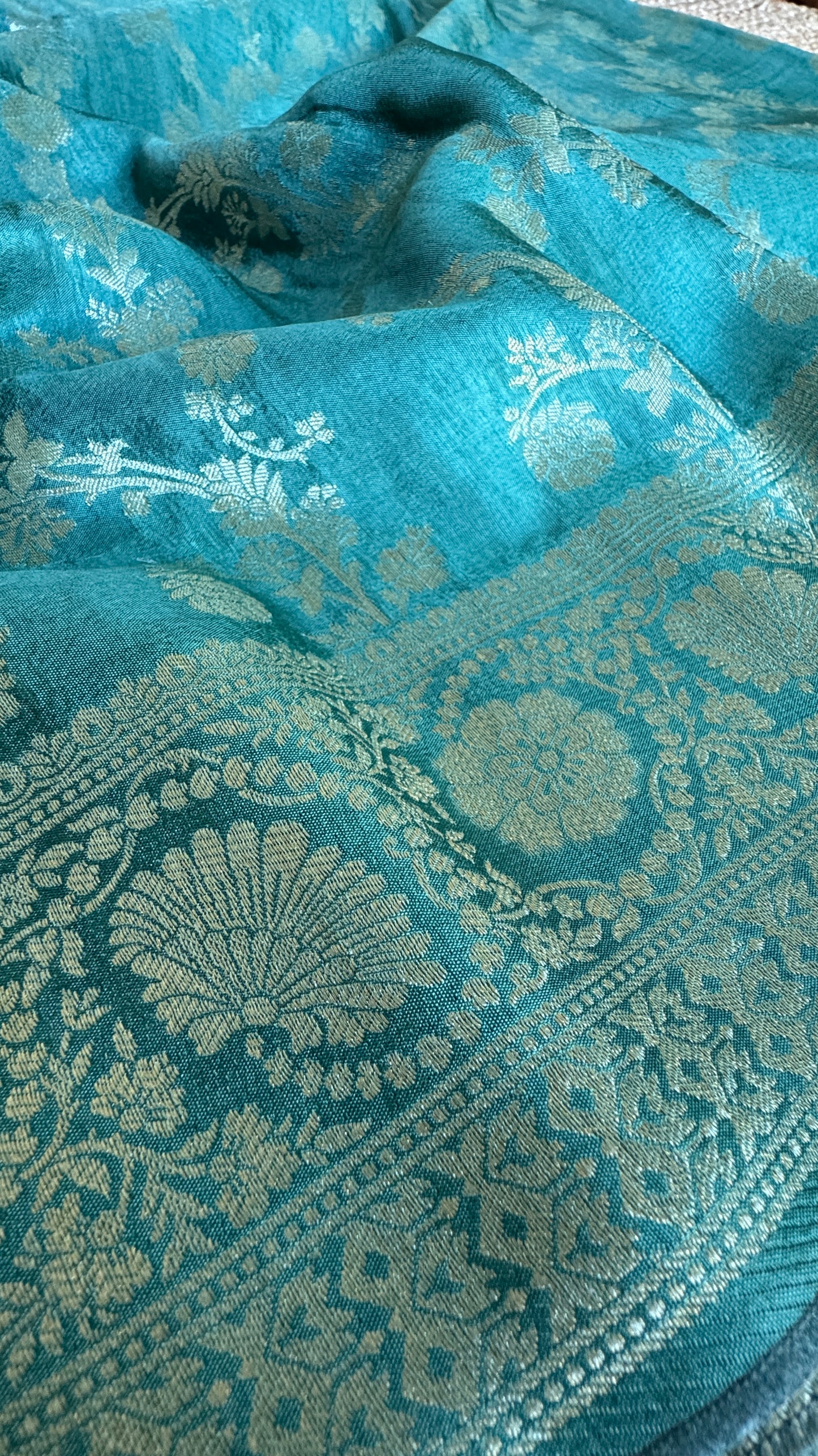 Munga Silk Banarasi Sarees - Subtle Aqua Blue Elegance