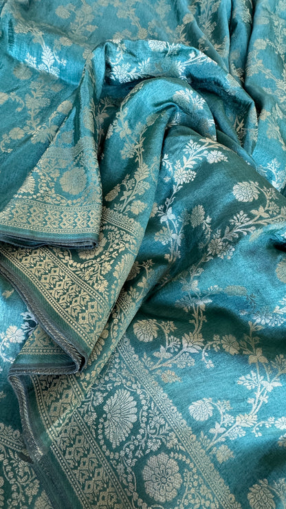 Munga Silk Banarasi Sarees - Subtle Aqua Blue Elegance