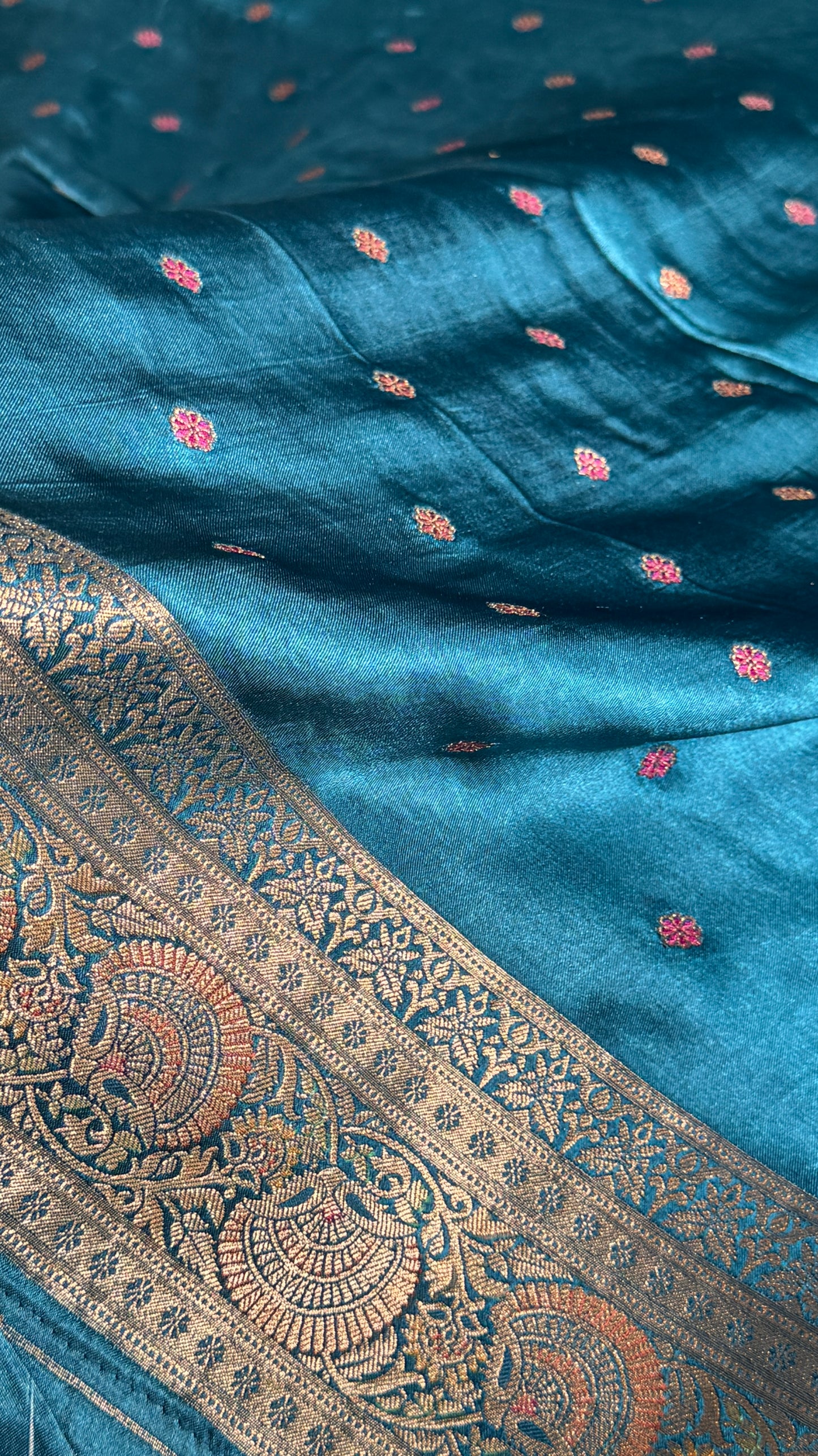 Pure Mashru Satin Silk Banarasi Saree – Kanchi Australia’s Exclusive – Teal