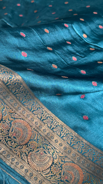 Pure Mashru Satin Silk Banarasi Saree – Kanchi Australia’s Exclusive – Teal