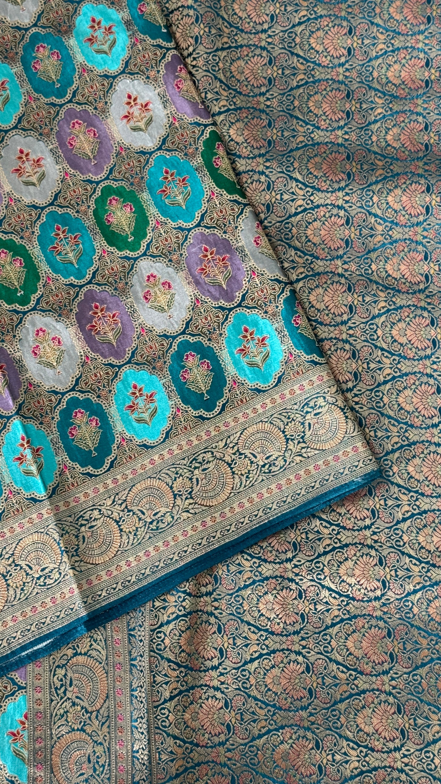 Pure Mashru Satin Silk Banarasi Saree – Kanchi Australia’s Exclusive – Teal