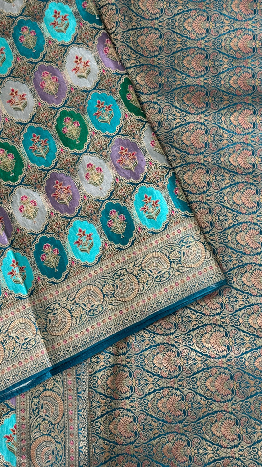 Pure Mashru Satin Silk Banarasi Saree – Kanchi Australia’s Exclusive – Teal