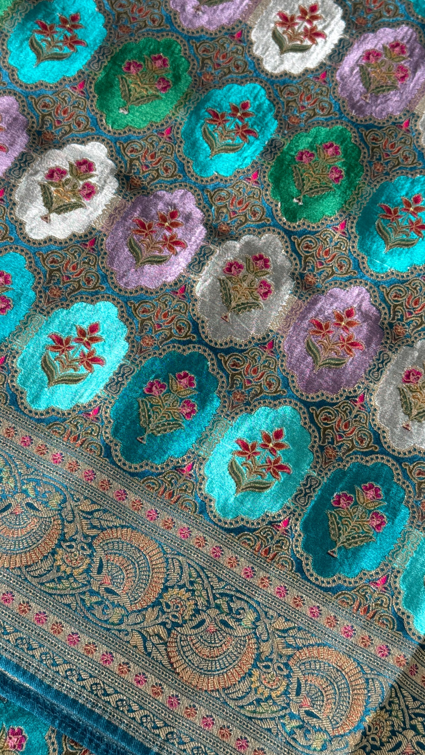 Pure Mashru Satin Silk Banarasi Saree – Kanchi Australia’s Exclusive – Teal