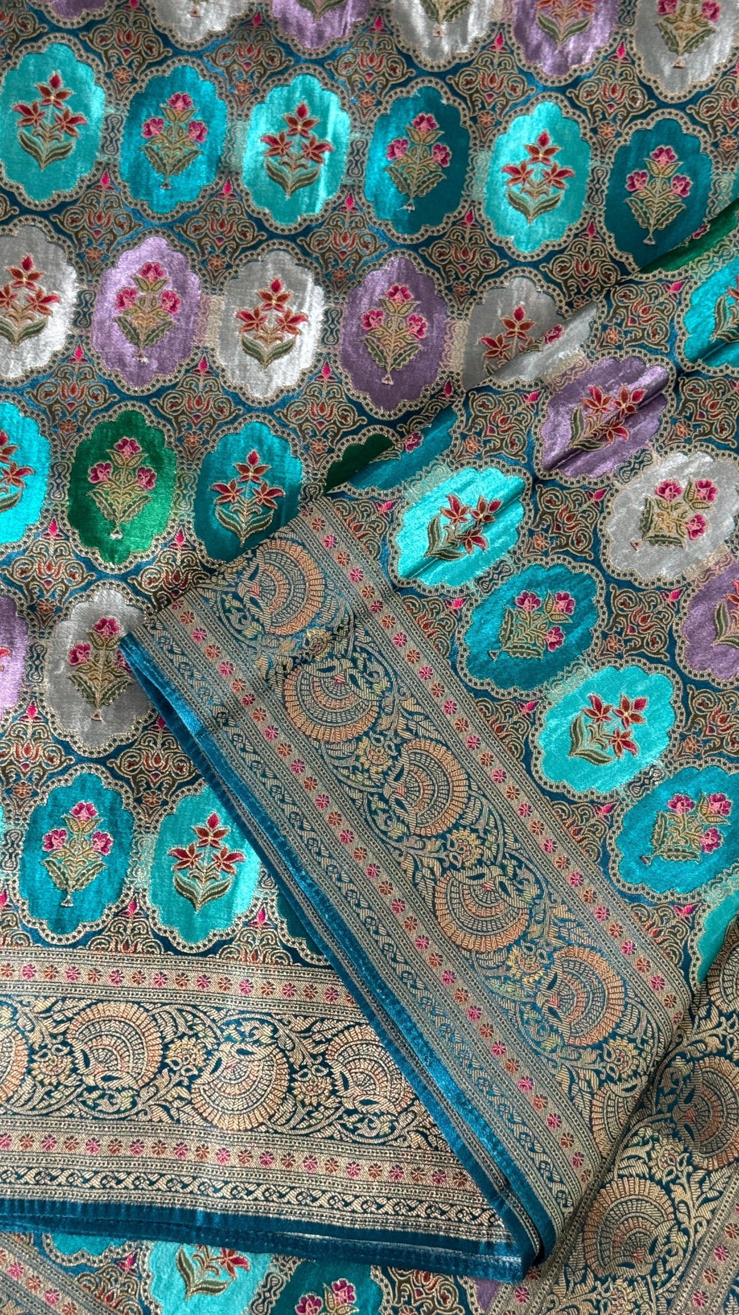 Pure Mashru Satin Silk Banarasi Saree – Kanchi Australia’s Exclusive – Teal