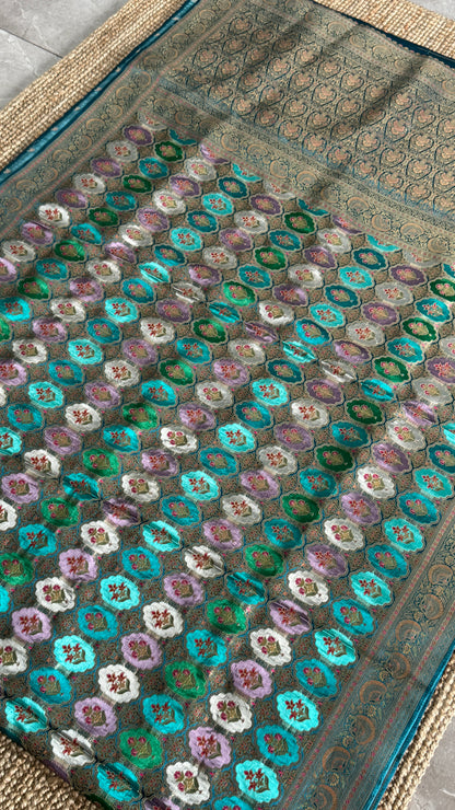 Pure Mashru Satin Silk Banarasi Saree – Kanchi Australia’s Exclusive – Teal