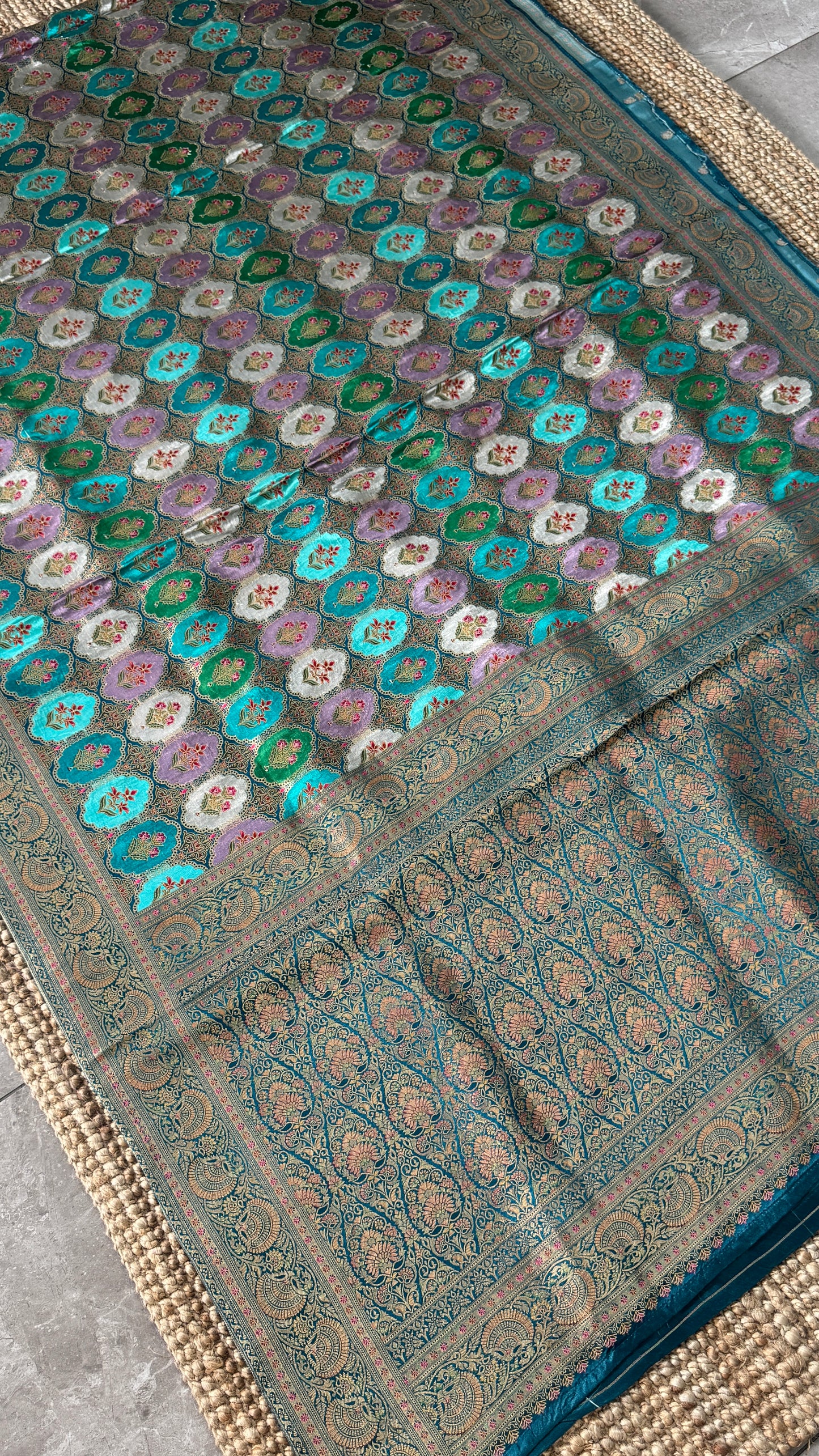 Pure Mashru Satin Silk Banarasi Saree – Kanchi Australia’s Exclusive – Teal