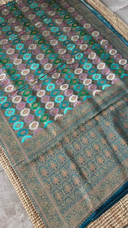 Pure Mashru Satin Silk Banarasi Saree – Kanchi Australia’s Exclusive – Teal