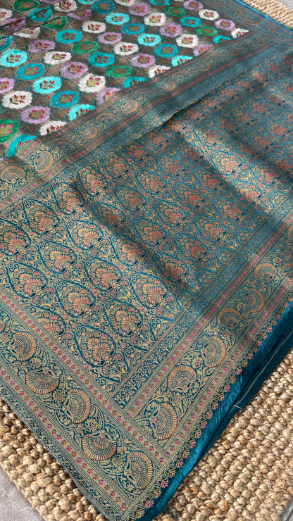 Pure Mashru Satin Silk Banarasi Saree – Kanchi Australia’s Exclusive – Teal