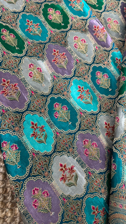 Pure Mashru Satin Silk Banarasi Saree – Kanchi Australia’s Exclusive – Teal