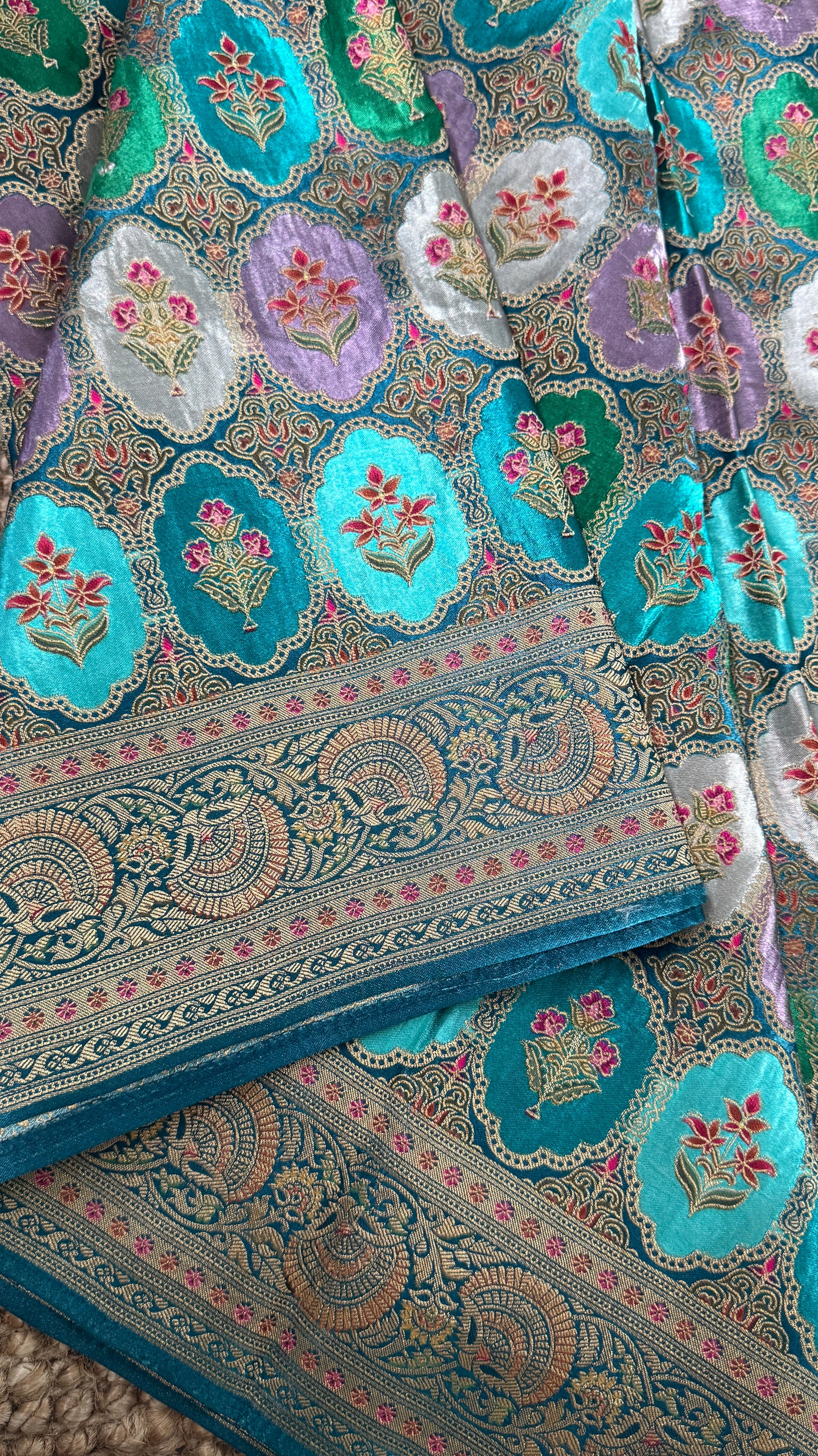 Pure Mashru Satin Silk Banarasi Saree – Kanchi Australia’s Exclusive – Teal