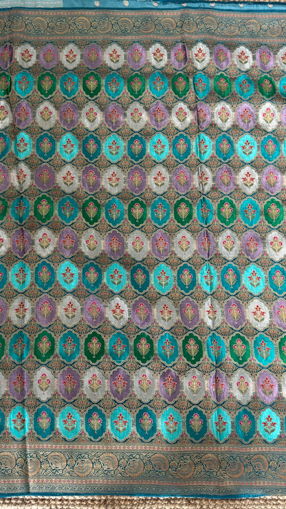 Pure Mashru Satin Silk Banarasi Saree – Kanchi Australia’s Exclusive – Teal