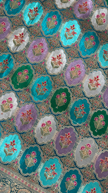 Pure Mashru Satin Silk Banarasi Saree – Kanchi Australia’s Exclusive – Teal