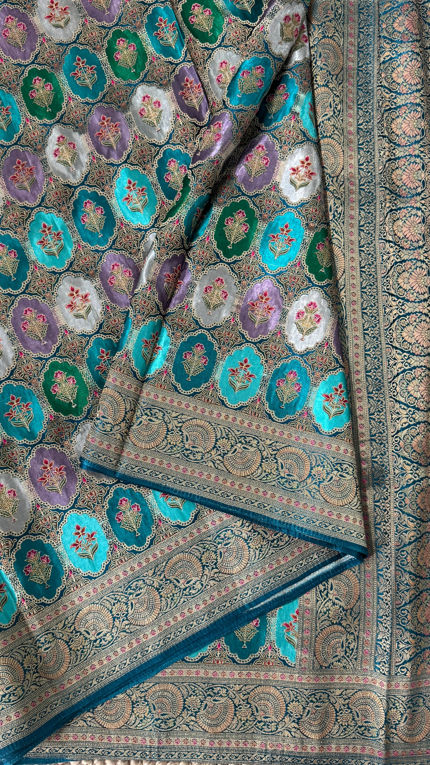 Pure Mashru Satin Silk Banarasi Saree – Kanchi Australia’s Exclusive – Teal