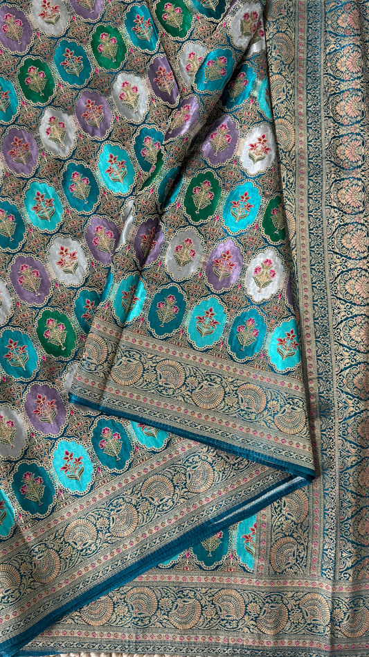 Pure Mashru Satin Silk Banarasi Saree – Kanchi Australia’s Exclusive – Teal