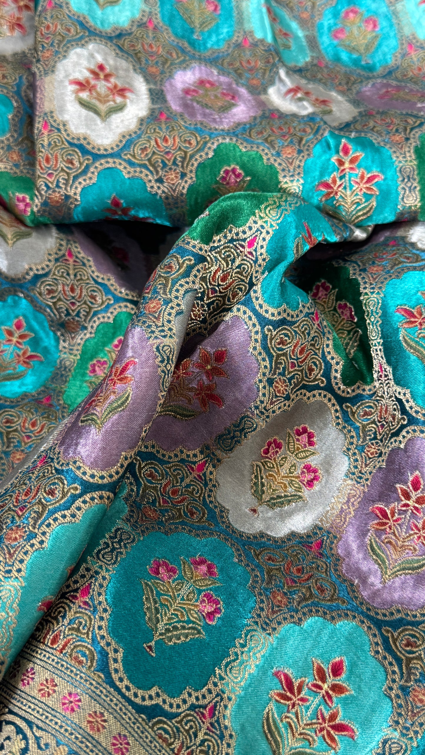 Pure Mashru Satin Silk Banarasi Saree – Kanchi Australia’s Exclusive – Teal