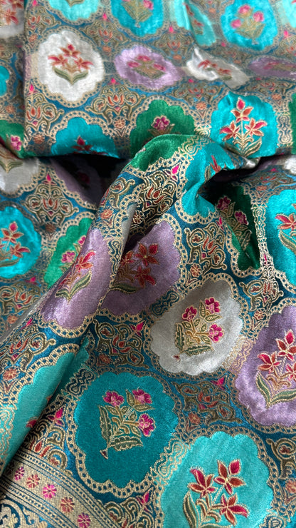 Pure Mashru Satin Silk Banarasi Saree – Kanchi Australia’s Exclusive – Teal