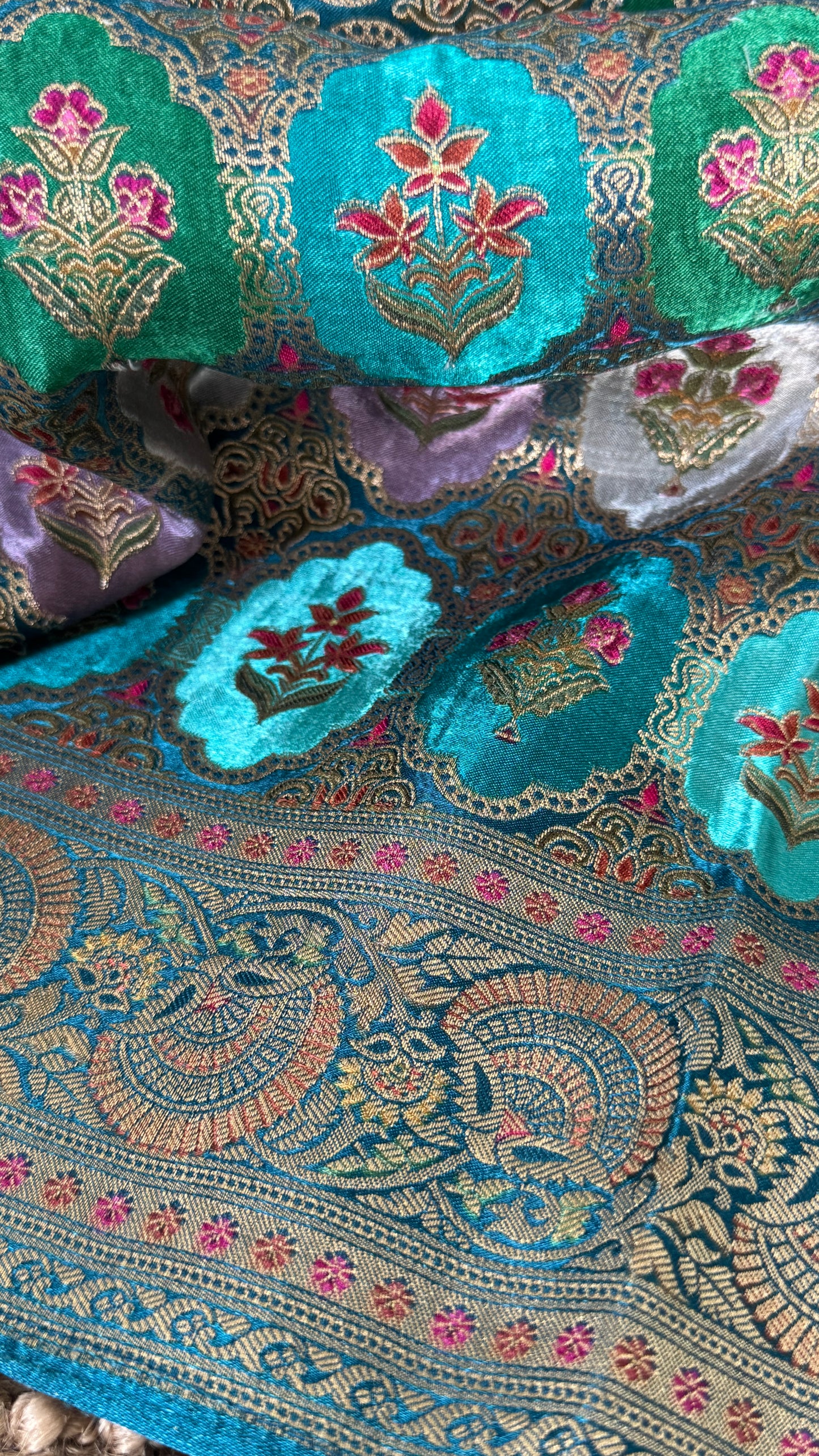 Pure Mashru Satin Silk Banarasi Saree – Kanchi Australia’s Exclusive – Teal