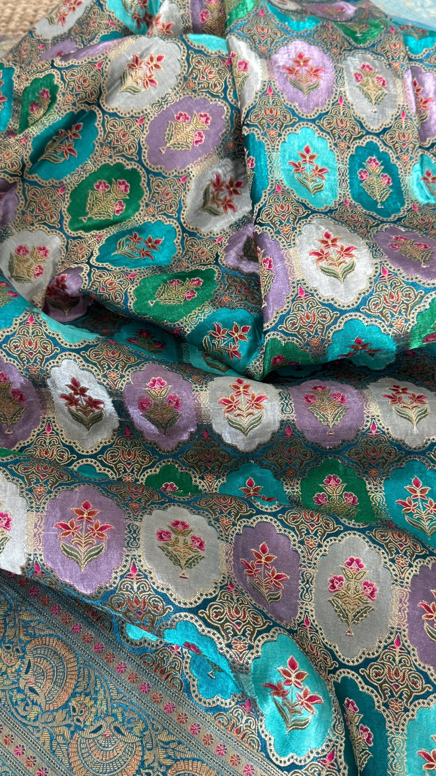 Pure Mashru Satin Silk Banarasi Saree – Kanchi Australia’s Exclusive – Teal