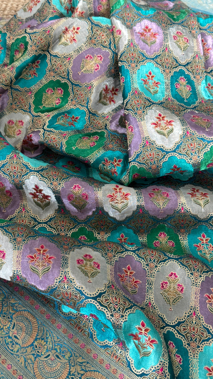 Pure Mashru Satin Silk Banarasi Saree – Kanchi Australia’s Exclusive – Teal