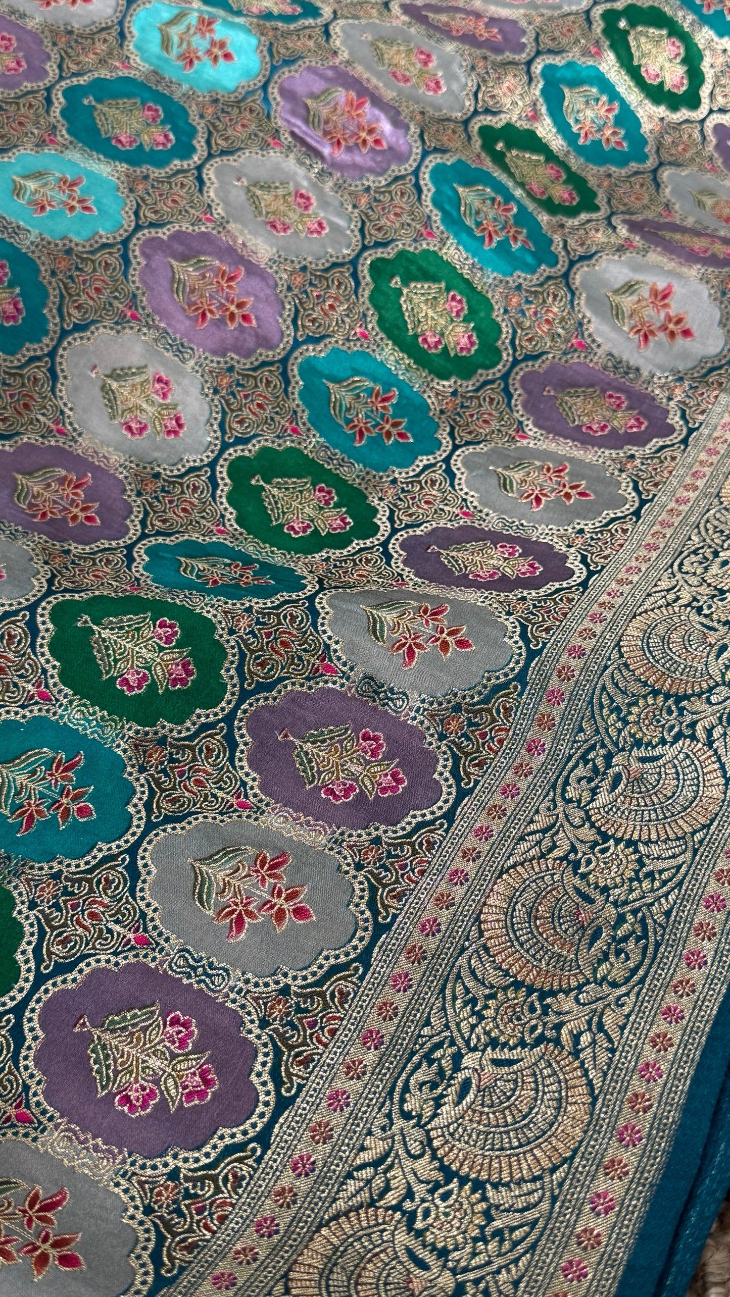 Pure Mashru Satin Silk Banarasi Saree – Kanchi Australia’s Exclusive – Teal