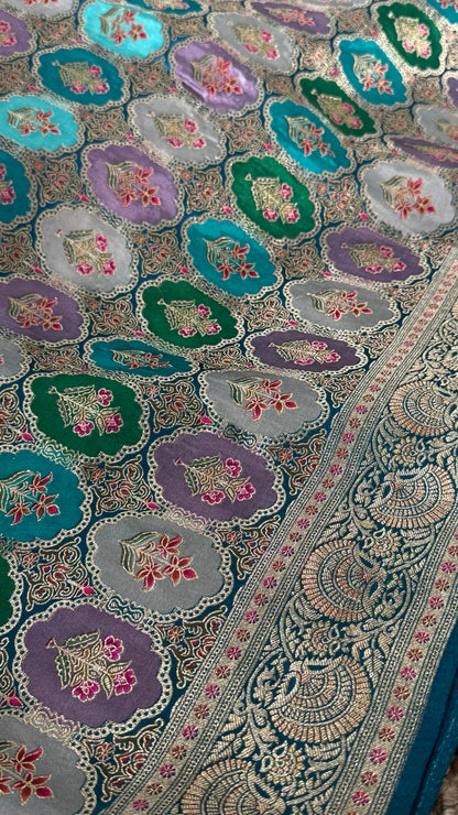 Pure Mashru Satin Silk Banarasi Saree – Kanchi Australia’s Exclusive – Teal