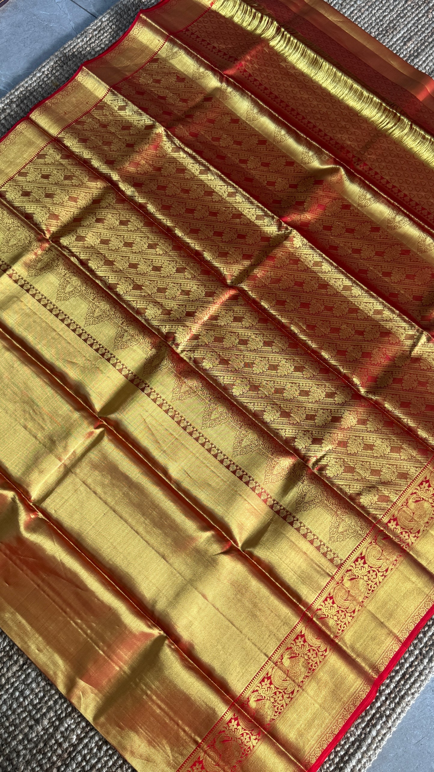 Pure Handloom Tissue Kanchivaram Silk Saree – Gold and Red Bridal Saree