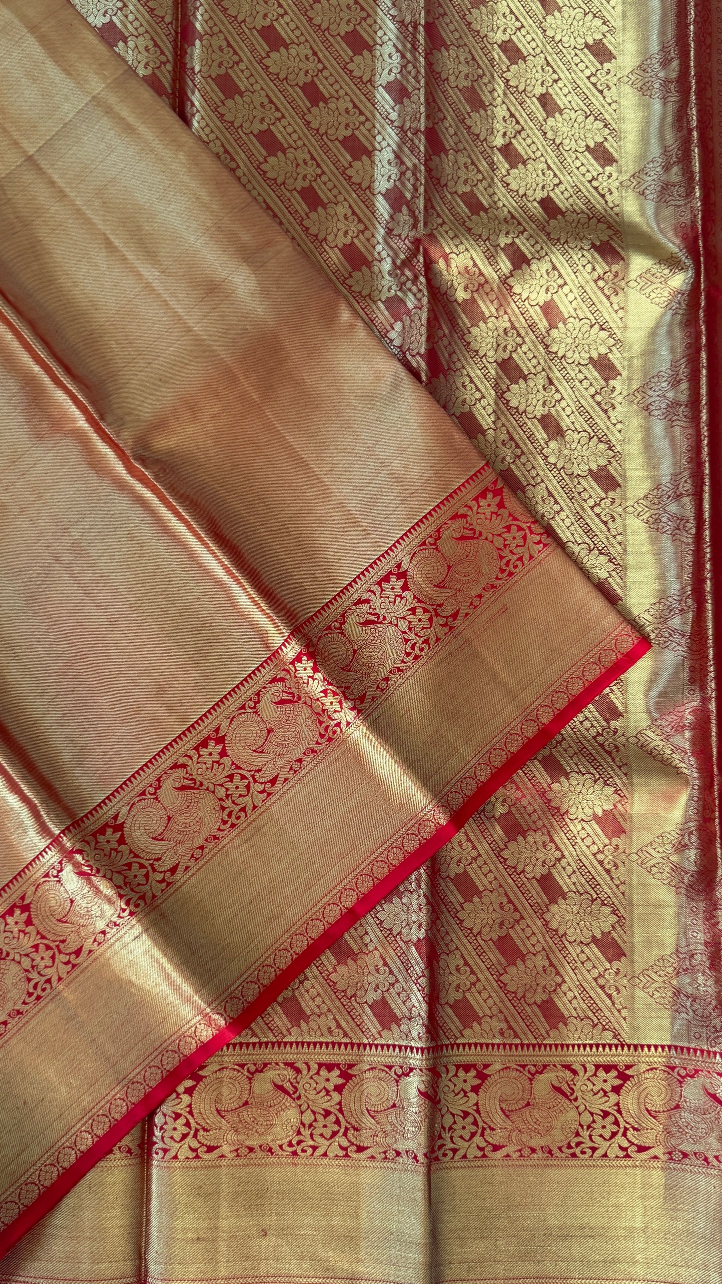 Pure Handloom Tissue Kanchivaram Silk Saree – Gold and Red Bridal Saree
