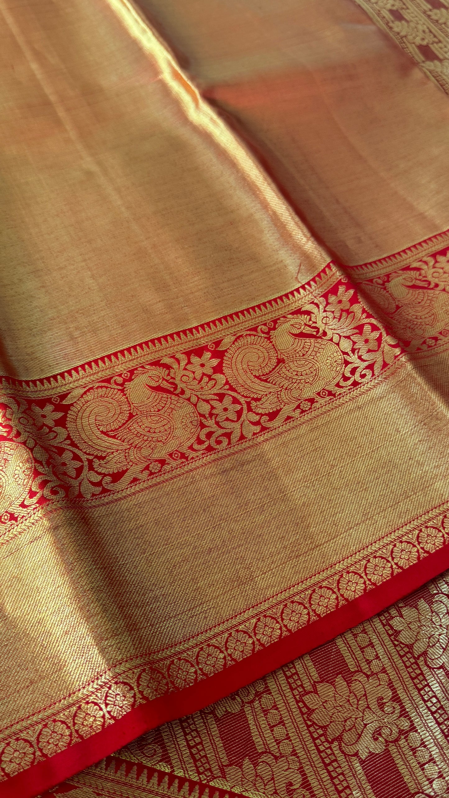 Pure Handloom Tissue Kanchivaram Silk Saree – Gold and Red Bridal Saree
