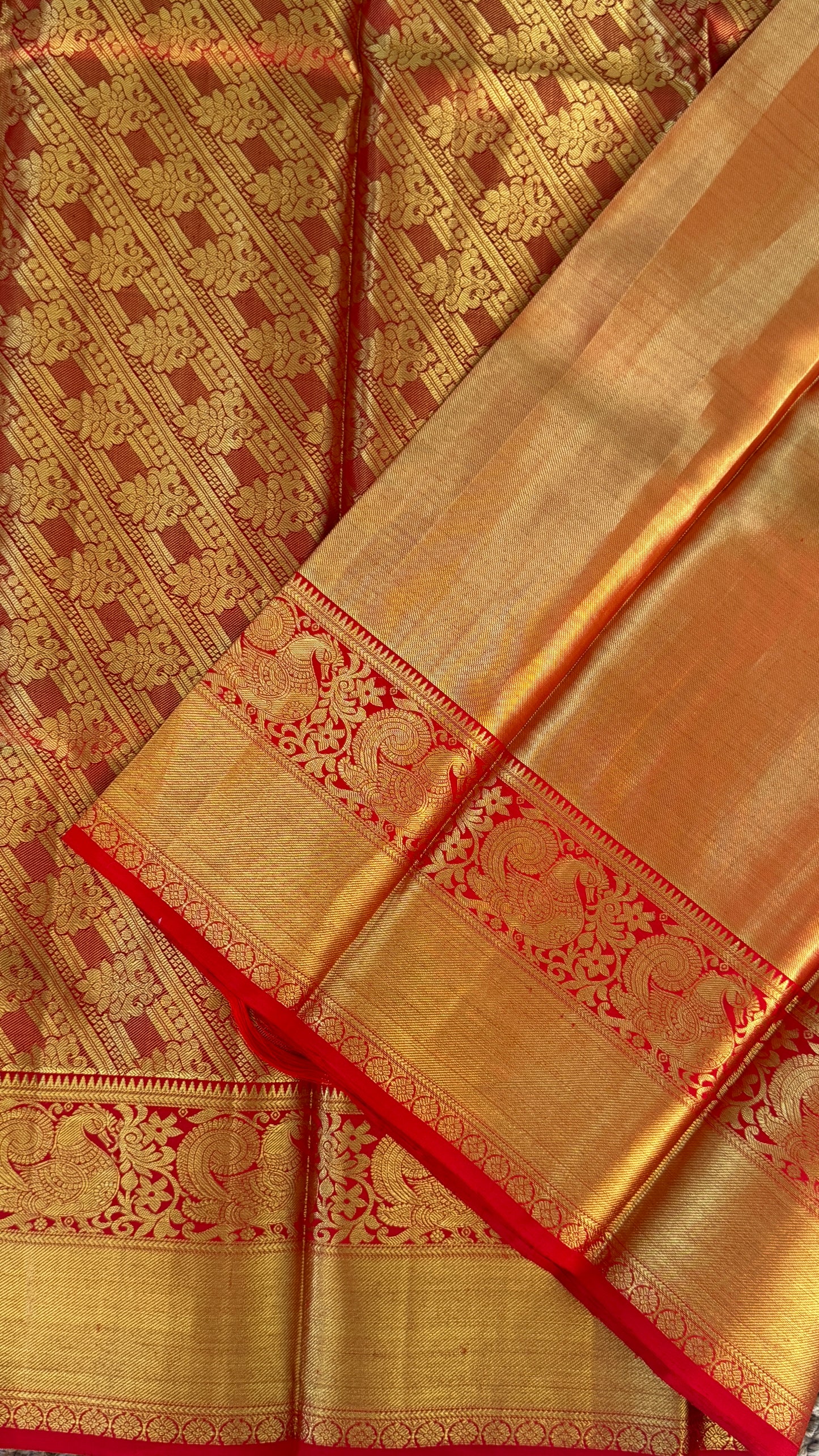 Pure Handloom Tissue Kanchivaram Silk Saree – Gold and Red Bridal Saree
