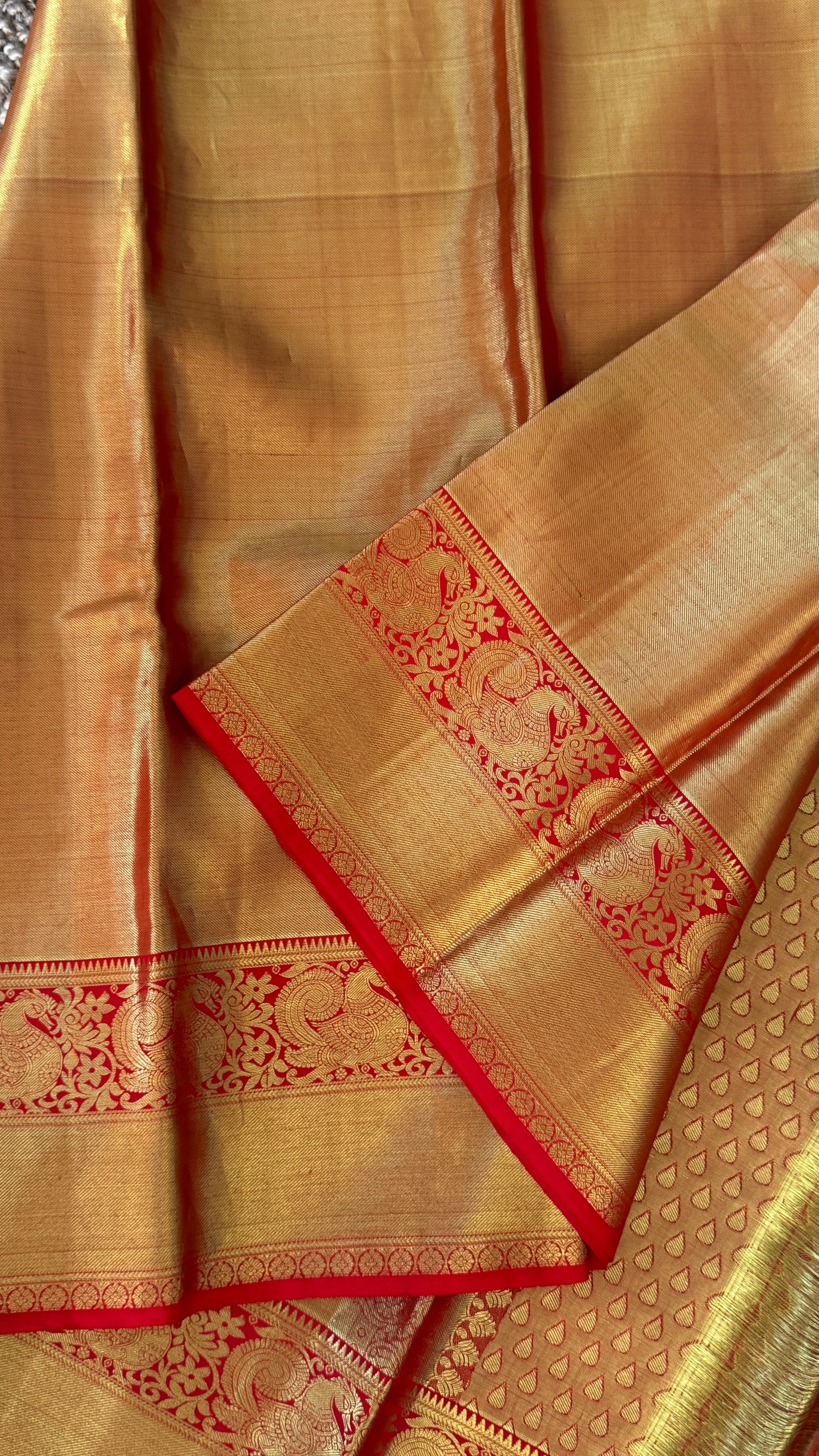 Pure Handloom Tissue Kanchivaram Silk Saree – Gold and Red Bridal Saree